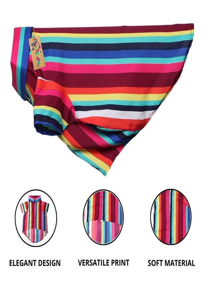 ويستيرن إرا قميص قطني مطبوع من ويسترن إيرا، قميص أساسي للكلاب يسمح بمرور الهواء، قميص فائق النعومة، قميص خفيف الوزن لطيف لحيواناتك الأليفة، ملابس مريحة للغاية للكلاب (طبعة مخططة ملونة) (كبير - 20 بوصة) - Image 2